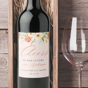 Elegant Rosa Blommigt Möhippa av Citrus  Vinflaska Etikett