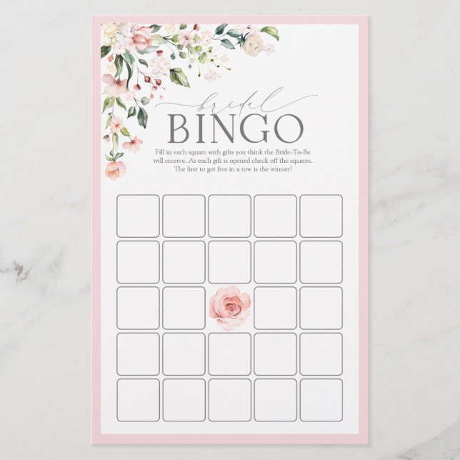 Elegant Rosa Blommigt Möhippa  Bingo Game (Framsida)