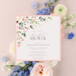 Elegant Rosa Blommigt Möhippa   Inbjudningar<br><div class="desc">Modern elegant2 inbjudningskort för möhippan med en blommigt bukett av mjukt, vattenfärgat ro i skuggor av rosa, persika och vitt, med lush grönt botaniskt löv i nyans av kärlek och eukalyptus, och gränsad i rosa. Anpassa din möhippa i mjuk, svart och accentuerad med vacker, modern, handskriven kalligrafi. Kortets baksida har...</div>