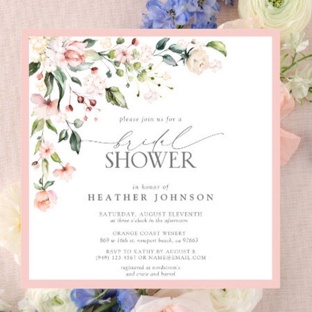Elegant Rosa Blommigt Möhippa   Inbjudningar (Blush Blooms Await You: Join Us for a Bridal Shower to Remember)
