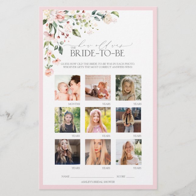 Elegant Rosa Blommigt Möhippa  spel (Framsida)