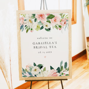 Elegant Rosa Blommigt Möhippa Tea Välkommen Poster