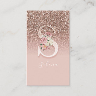 Elegant Rosa Blommigt Monogram Initial Guld Brev S Visitkort