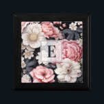 Elegant Rosa Blommigt Monogram Minnesask<br><div class="desc">En presentlåda för elegant rosa och grått blommigt. Anpassa den med ditt monogram först. Gör en roligt till födelsedag,  Valentines day eller möhippa. Designad av Blackberry Boulevard.</div>