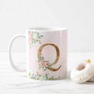 Elegant Rosa Blommigt Monogram Q-kaffe Mugg