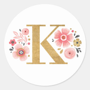 Elegant Rosa Blommigt Monogram Runt Klistermärke