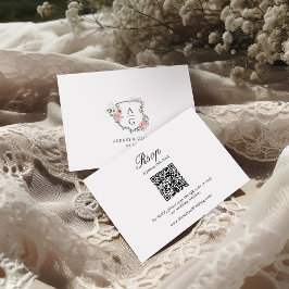 Elegant  Rosa Blommigt Monogram Vapensköld QR-kod OSA Kort