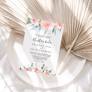 Elegant Rosa Blommigt Nuestra Boda Bröllop Inbjudningar