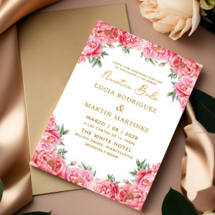 Elegant Rosa Blommigt Nuestra Boda Inbjudningar