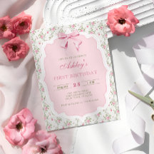 Elegant Rosa Blommigt och Bow Girl Birthday