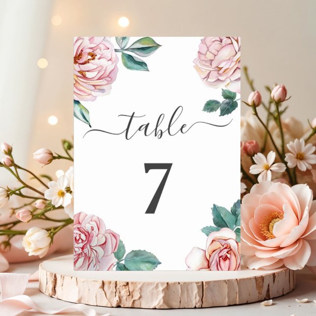 Elegant  Rosa Blommigt Peonies Bröllop Bordsnummer (Elegant Blush Pink Floral Peonies Wedding Table Number)