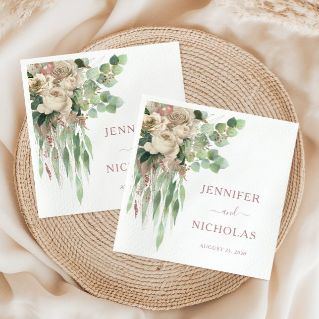 Elegant Rosa Blommigt Peonies Bröllop Pappersservett (Elegant Pink Floral Peonies Wedding Napkins)