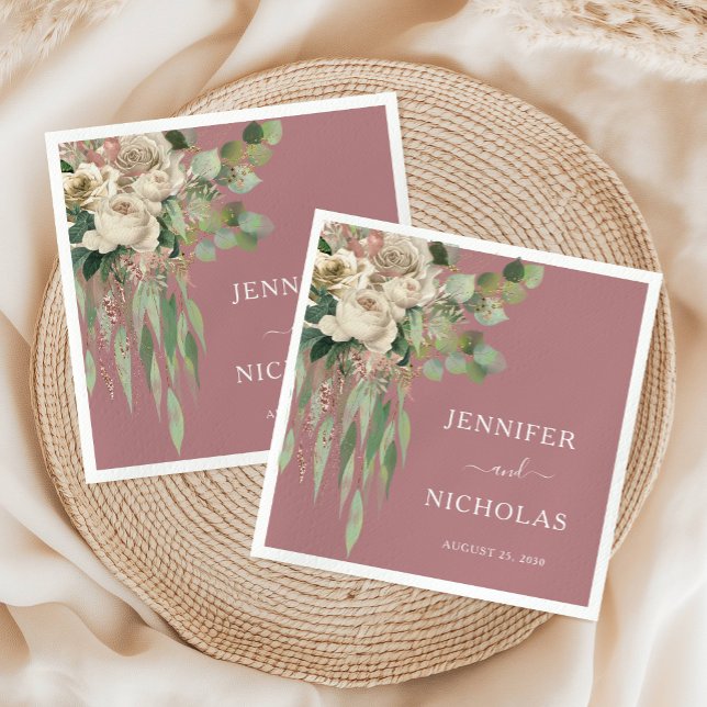 Elegant Rosa Blommigt Peonies Bröllop Pappersservett (Elegant Pink Floral Peonies Wedding Napkins)