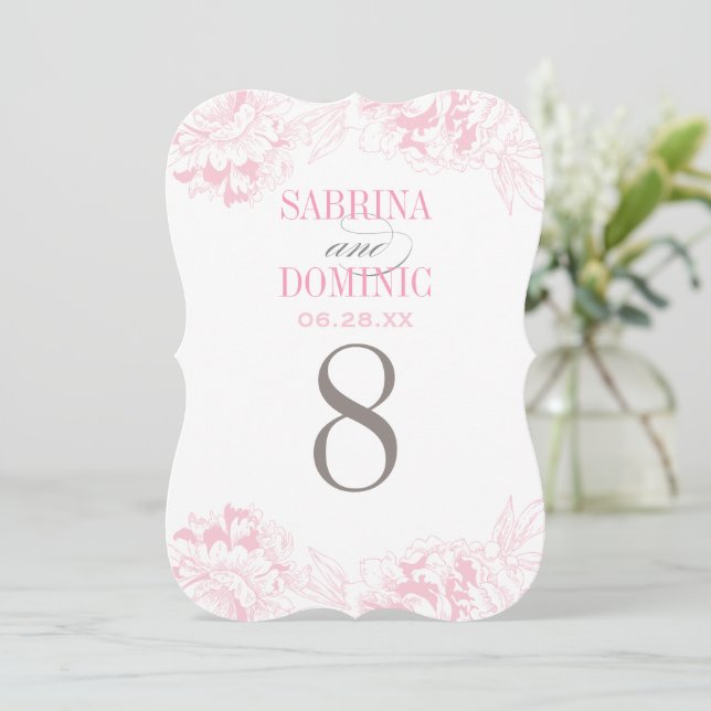 Elegant Rosa Blommigt Peony Bröllop Bordsnummer (Stående Fram)