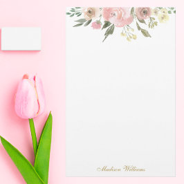 Elegant Rosa Blommigt Peony Monogram Bröllop Brevpapper