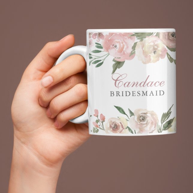 Elegant  Rosa Blommigt Personlig Bridesmaid Kaffemugg (Skapare uppladdad)
