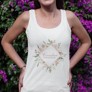Elegant Rosa Blommigt Personlig Bridesmaid Linne Med Racerback