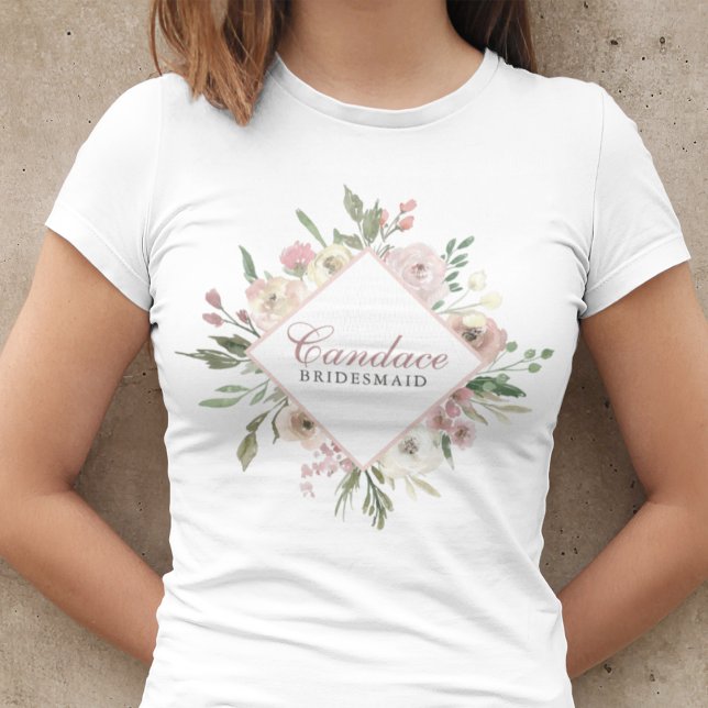 Elegant  Rosa Blommigt Personlig Bridesmaid T Shirt (Skapare uppladdad)