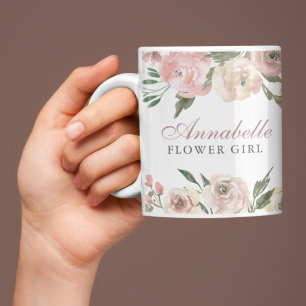 Elegant Rosa Blommigt Personlig Flower Girl Kaffemugg
