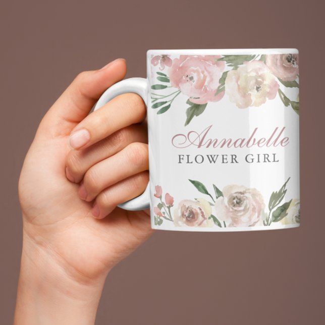 Elegant  Rosa Blommigt Personlig Flower Girl Kaffemugg (Skapare uppladdad)