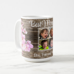 Elegant rosa blommigt personlig fyra foton kaffemugg