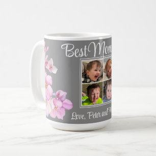 Elegant rosa blommigt personlig fyra foton kaffemugg