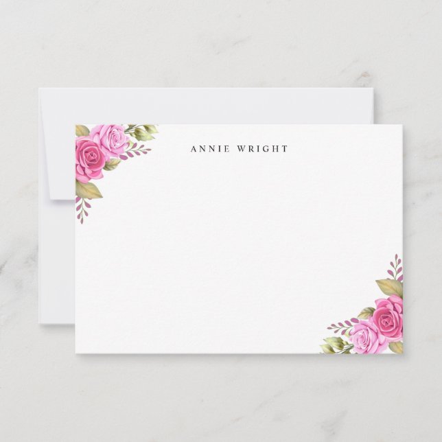 Elegant Rosa Blommigt Personlig Stationery Anteckningskort (Framsida)