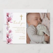Elegant Rosa Blommigt Photo Baptism Christening