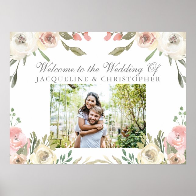 Elegant  Rosa Blommigt Photo Garden Wedding Poster (Framsidan)