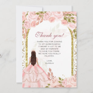 Elegant Rosa Blommigt Photo Quinceañera Tack Kort