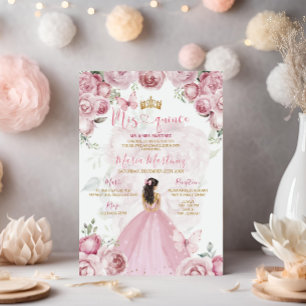 Elegant Rosa Blommigt Princess Butterfly Mis Quinc Inbjudningar