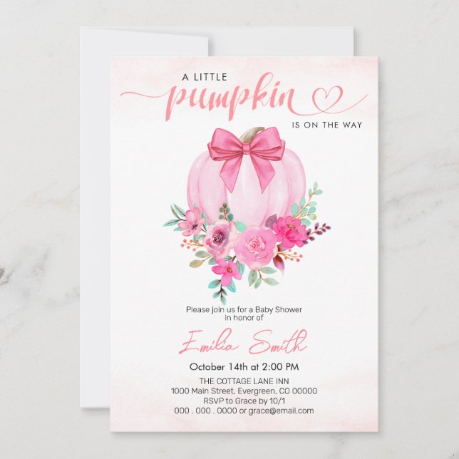 Elegant Rosa Blommigt Pumpkin Girl Baby Shower Inbjudningar (Framsida)