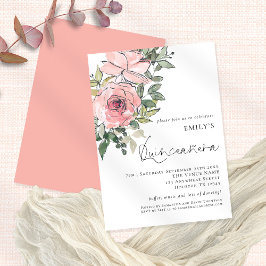 Elegant Rosa Blommigt Quinceañera 15:e Party Inbjudningar
