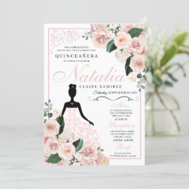 Elegant Rosa Blommigt Quinceanera Birthday Inbjudningar