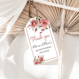 Elegant  Rosa Blommigt Quinceanera Birthday Presentetikett