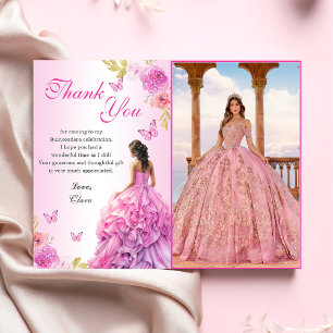 Elegant Rosa Blommigt Quinceañera Birthday Tack Kort