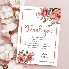 Elegant  Rosa Blommigt Quinceañera Birthday Tack Kort