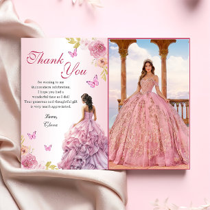 Elegant Rosa Blommigt Quinceañera Birthday Tack Kort