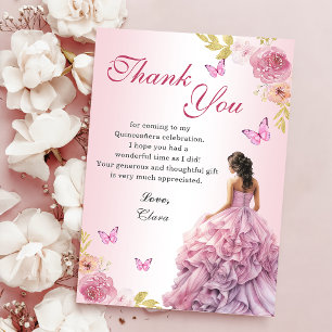 Elegant Rosa Blommigt Quinceañera Birthday Tack Kort