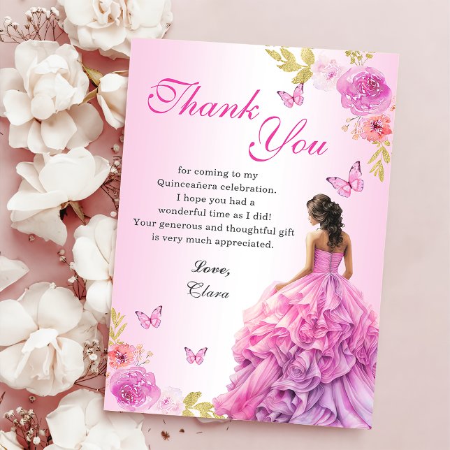 Elegant  Rosa Blommigt Quinceañera Birthday Tack Kort (Skapare uppladdad)