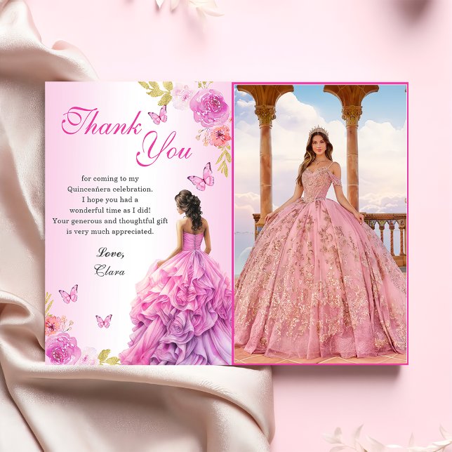 Elegant  Rosa Blommigt Quinceañera Birthday Tack Kort (Skapare uppladdad)