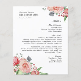 Elegant Rosa Blommigt Quinceanera Food Drinks Menu