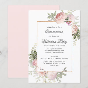 Elegant Rosa Blommigt Quinceanera-inbjudan Inbjudningar