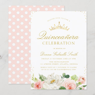 Elegant rosa blommigt Quinceanera-inbjudan Inbjudningar