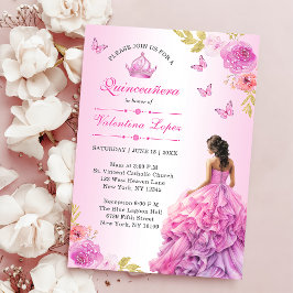 Elegant  Rosa Blommigt Quinceañera-inbjudan Inbjudningar