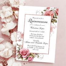 Elegant Rosa Blommigt Quinceanera-inbjudan