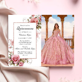 Elegant  Rosa Blommigt Quinceanera-inbjudan Inbjudningar