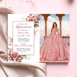 Elegant  Rosa Blommigt Quinceañera-inbjudan Inbjudningar