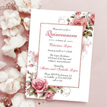 Elegant Rosa Blommigt Quinceanera-inbjudan