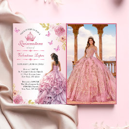 Elegant  Rosa Blommigt Quinceañera-inbjudan Inbjudningar